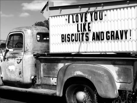 old truck big sign in the truckbed