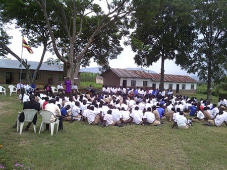 Justine Kyomuhendo, in 2015, leading a class in Uganda